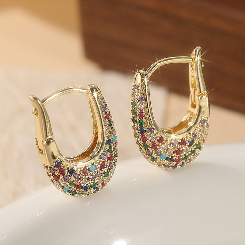 Women's Multicolor Small U-Shaped Huggie Hoop Earrings, Party Gift